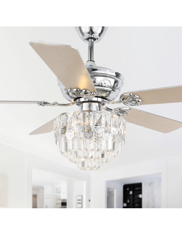 Oaks Aura 52in. Drop-Shade 5-Blade Crystal Ceiling Fan with Remote Control Chandelier