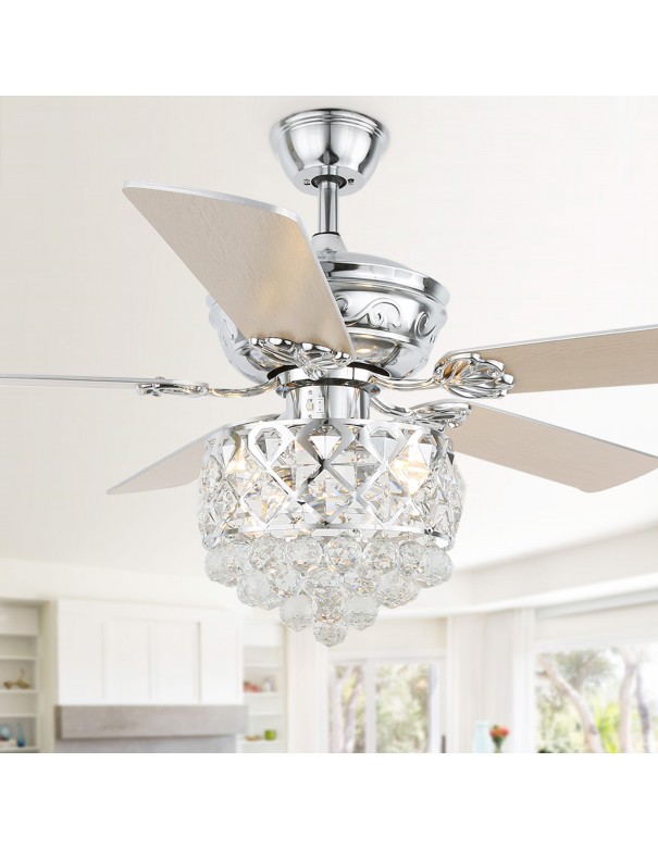 Oaks Aura 52in. 5 Reversible Blades Crystal Shade Ceiling Fan with Remote Control Chandelier