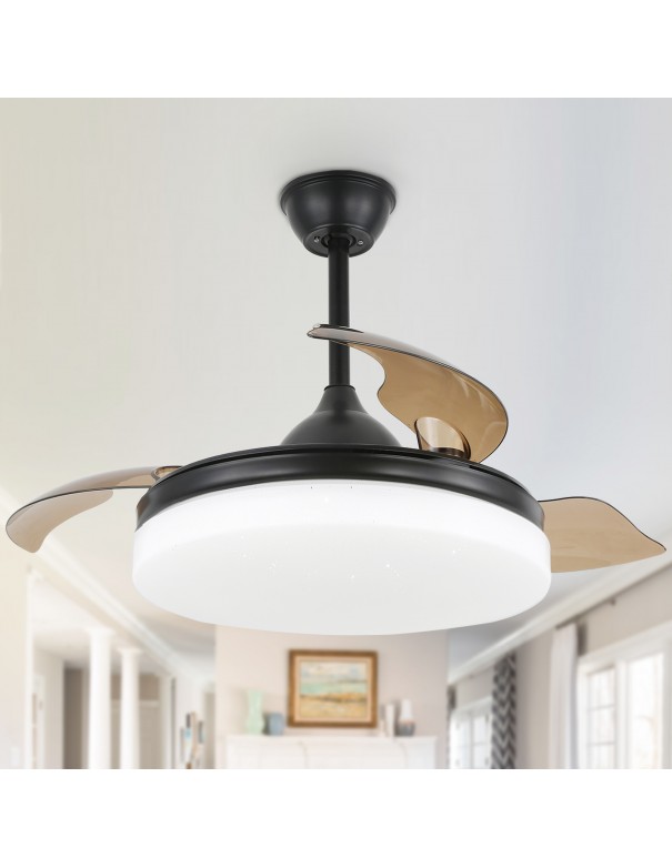 Oaks Aura 42Inch LED Light Memory Ceiling Fan With 6-Speed Retractable Pendant Light