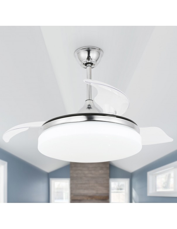 Oaks Aura 42Inch LED Light Memory Ceiling Fan With 6-Speed Retractable Pendant Light