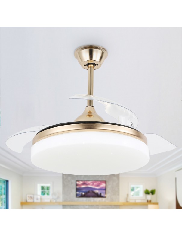 Oaks Aura 42Inch LED Light Memory Ceiling Fan With 6-Speed Retractable Pendant Light