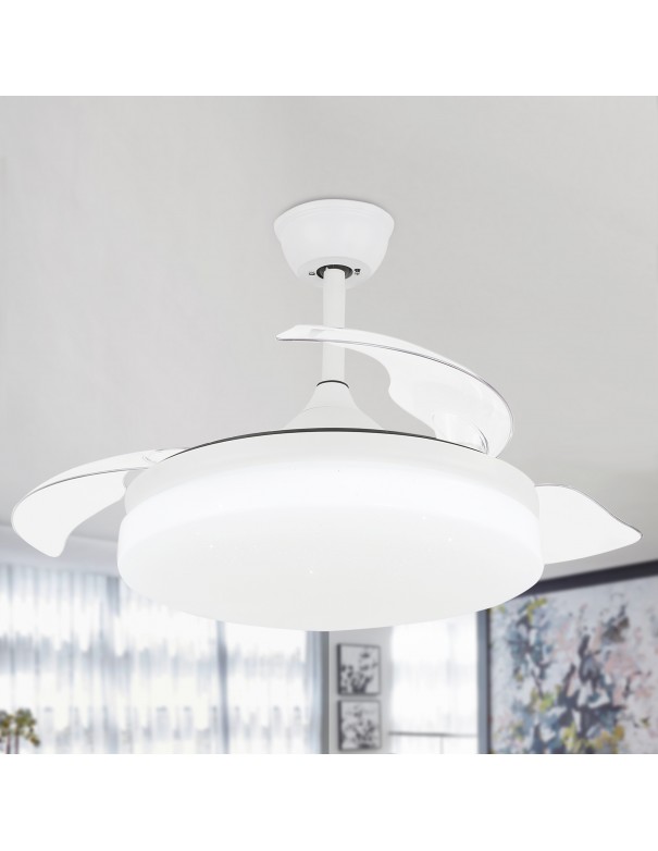 Oaks Aura 42Inch LED Light Memory Ceiling Fan With 6-Speed Retractable Pendant Light