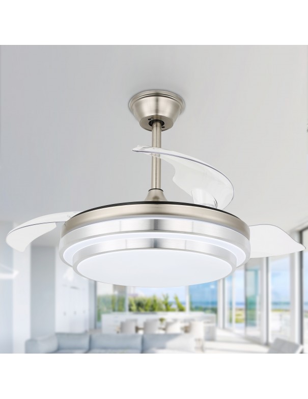 Oaks Aura 42-Inch LED Ceiling Fan 6-Speed Latest DC Motor Retractable Chandelier