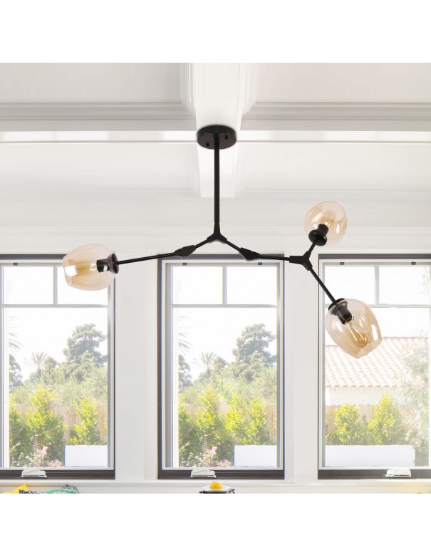 Oaks Aura 3-Light Modern Industrial Black Pendant Light Adjustable Sputnik Chandelier