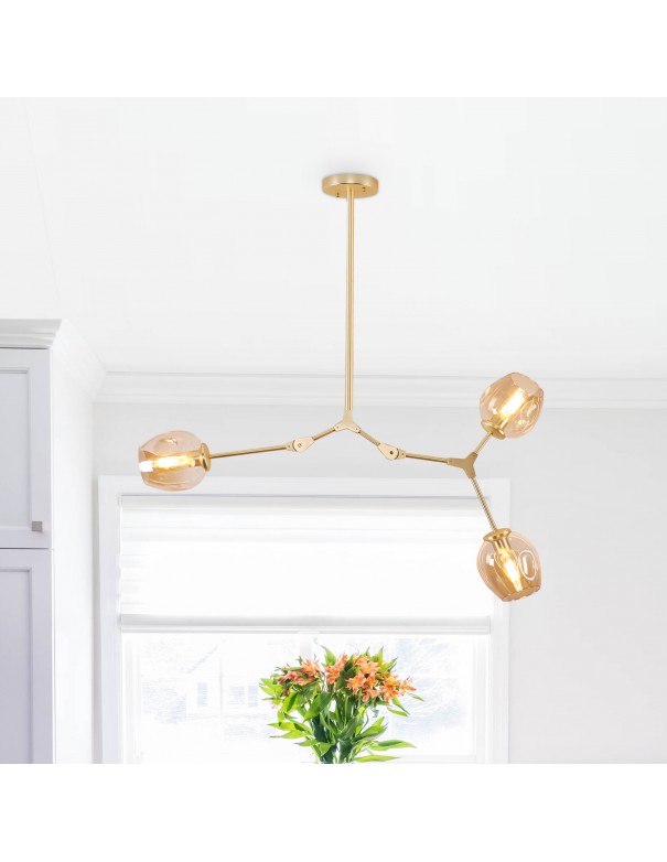 Oaks Aura 3-Light Industrial Chandelier Golden Glam Adjustable Sputnik Ceiling Light