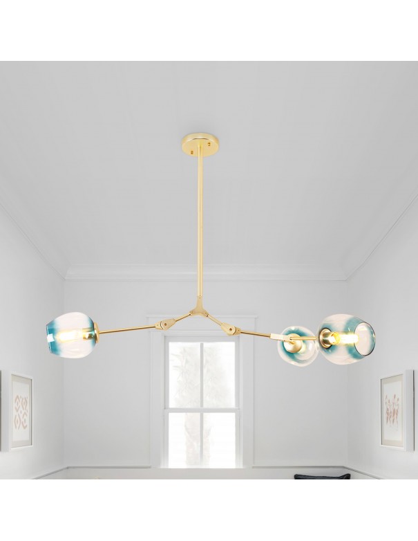 Oaks Aura 3-Light Industrial Chandelier Golden Glam Adjustable Sputnik Ceiling Light