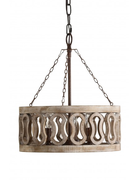 Oaks Aura Farmhouse 3-Light Drum Shade Wood Chandelier