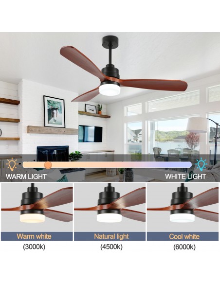 52 in. Indoor LED Solid Wood Walnut Reversible Japandi-Zen Ceiling Fan ...