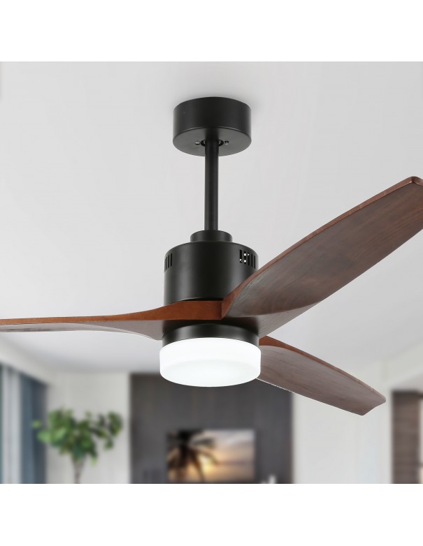 Oaks Aura 52 in. LED Solid Wood Reversible Walnut Japandi-Zen Ceiling Fan With Latest DC Motor Technology