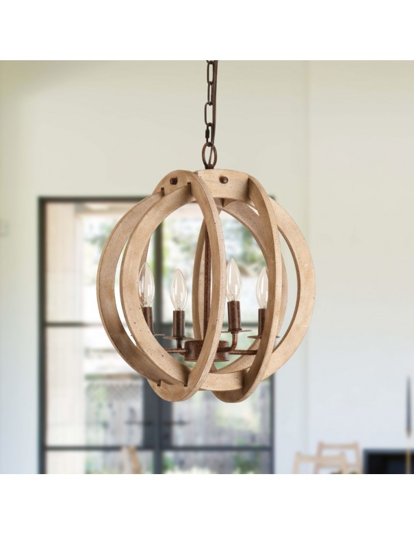 Oaks Aura 4-Light Global Shape Wood Chandelier Pendant Lighting