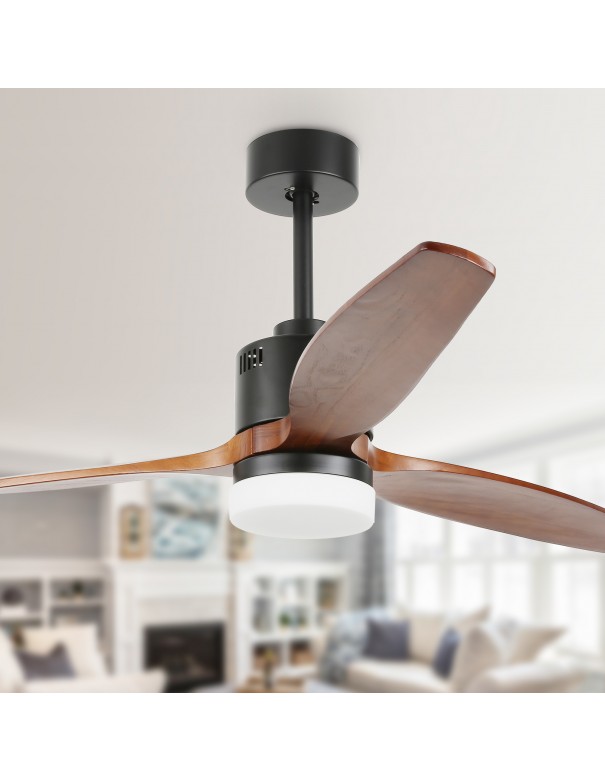 Gamay 52 in. LED Solid Wood Indoor Japandi-Zen Ceiling Fan With Latest DC Motor Technology, Solid Walnut and Matte Black