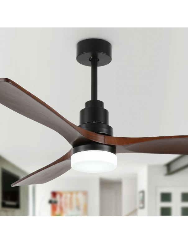 Oaks Aura 52 in. LED Solid Wood Scandi Ceiling Fan With Latest DC Motor Technology, Solid Walnut and Matte Black
