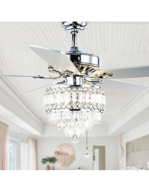 Oaks Aura 52-In Glam Crystal Shade Chandelier, 5 Reversible Blades Ceiling Fan