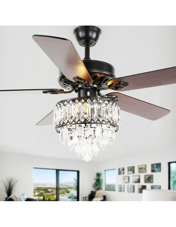 Oaks Aura 52-In Glam Crystal Shade Chandelier, 5 Reversible Blades Ceiling Fan