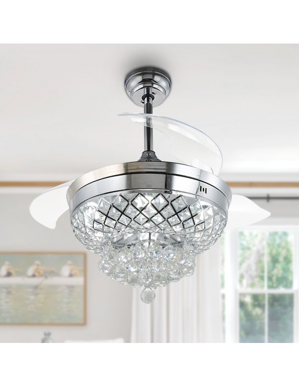 Oaks Aura 42-In LED Glam Crystal Ceiling Fan with Retractable Blades Chandelier