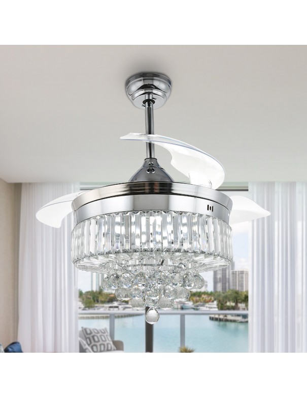 m Crystal Invisible Ceiling Fan, Retractable Blades ChandelierOaks Aura 42in. Gla