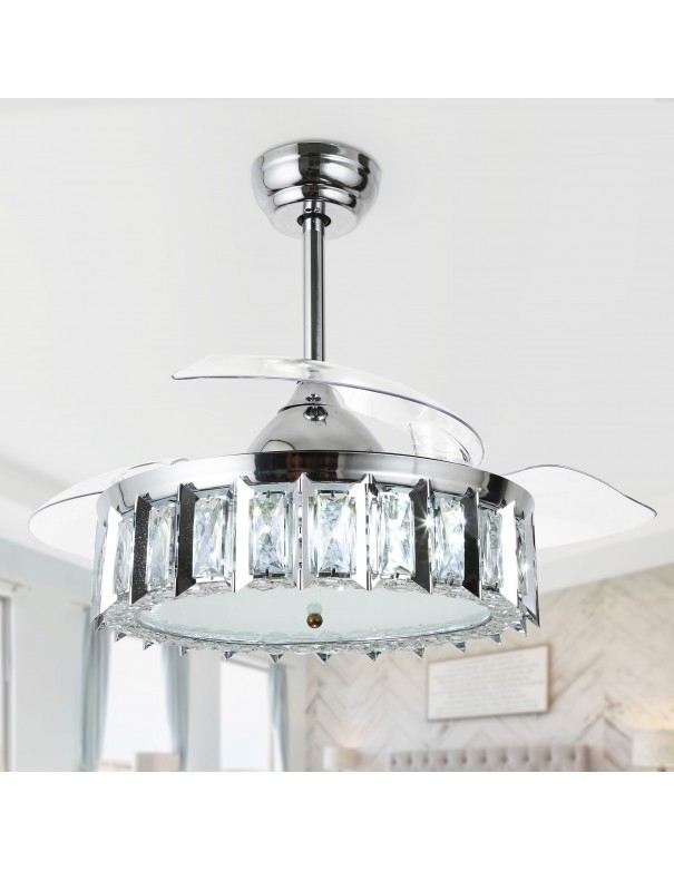 Oaks Aura 42in. Drum Glam Invisible Crystal Ceiling Fan with Retractable Blades Chandelier