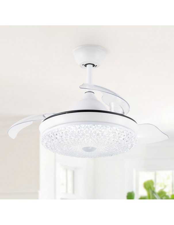 Oaks Aura 42in. Glam Crystal Invisible Ceiling Fan with Retractable Blades, remote control Chandelier