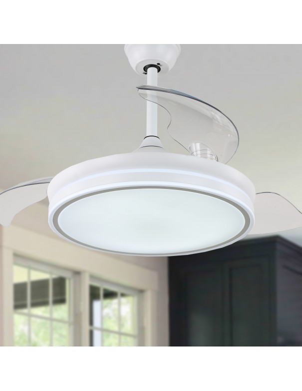 Oaks Aura 42-In Modern Minimalist Drum Ceiling Fan with Invisible Retractable Blades