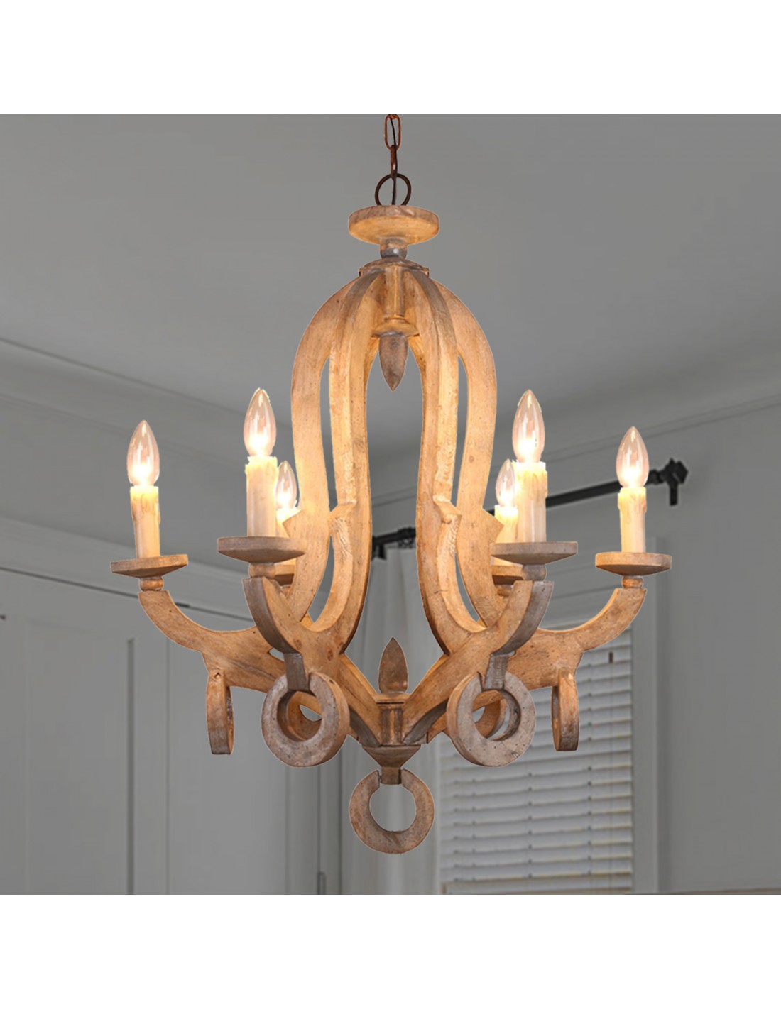 6 light wood chandelier