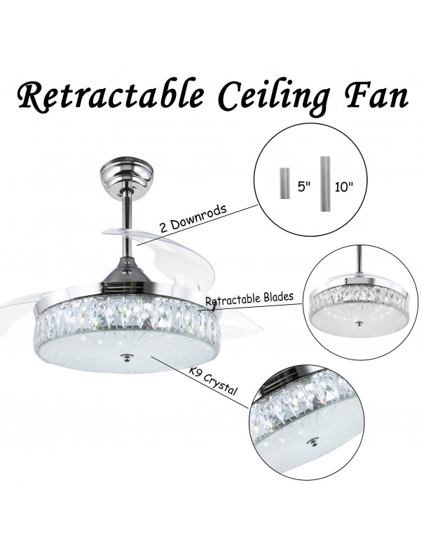 Oaks Aura 42In Cage Glam Invisible Crystal Ceiling Fan, Industrial ...