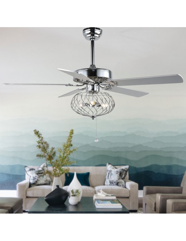Oaks Aura Modern Industrial 3-Light Ceiling Fan with Retractable blades Cage Lampshade