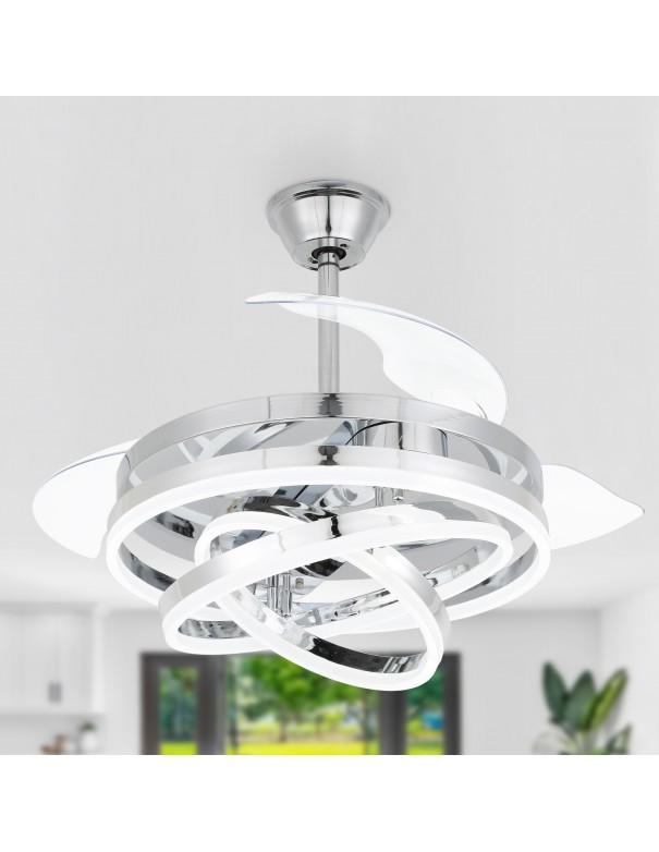 Oaks Aura 42in. DIY Shape LED Retractable Ceiling Fan With Light 6 Speed Latest DC Motor Remote Control Retractable Ceiling Fan