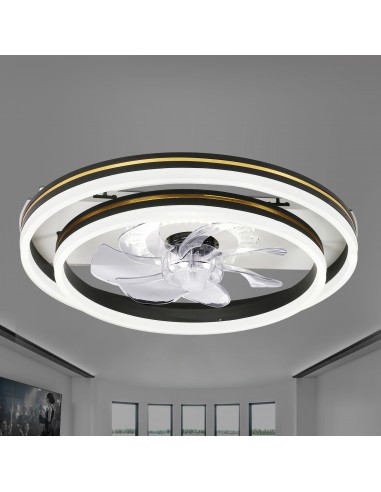Oaks Aura 20in. LED Bladeless Smart App Remote Control Low Profile Dual Tier Ceiling Fan Flush Mount Dimmable Light ETA 2.28