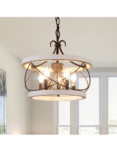 Oaks Aura Farmhouse 5-Light Cage Rustic Chandelier, Adjustable Height Industrial Pendant Ceiling Light for Kitchen Dining Room