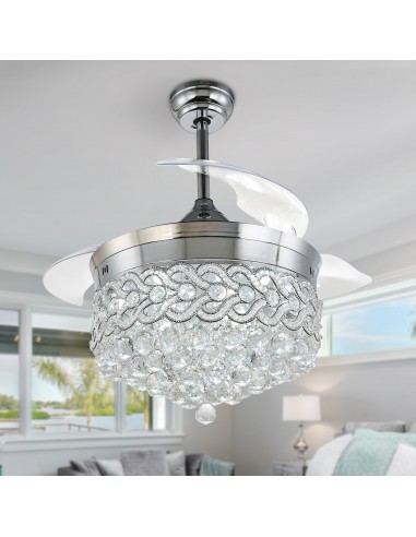 Oaks Aura 42in.Retractable Blades Dimmable Crystal Ceiling Fan with Remote Control Chandelier