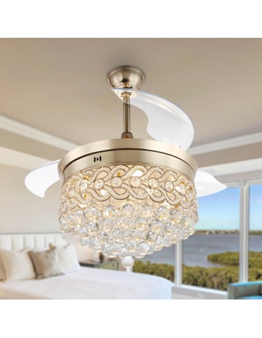 Oaks Aura 42in.Retractable Blades Dimmable Crystal Ceiling Fan with Remote Control Chandelier