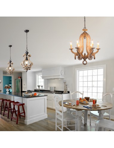 Oaks Aura French Country Dining Set Combo Chandelier, Farmhouse Rustic 2 Kitchen Island and 1 Dining Chandelier Included