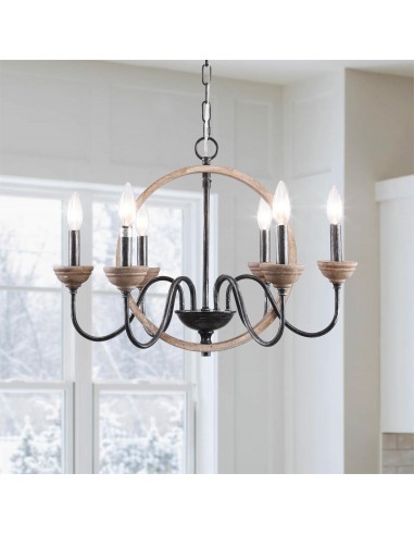 Oaks Aura French Country 6-Light Wood Chandelier Candle Style Rustic Farmhouse Ceiling Light
