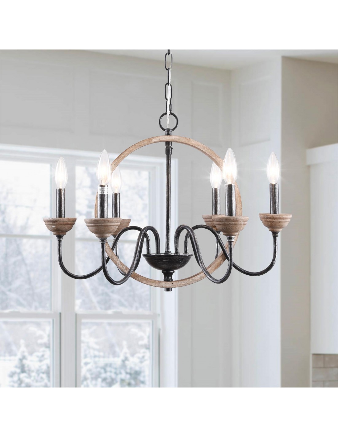 Oaks Aura French Country 6-Light Wood Chandelier Candle Style Rustic ...