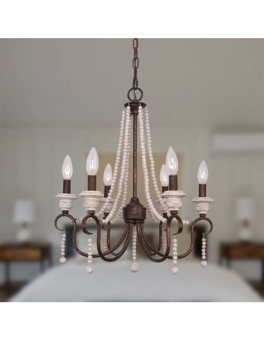 Oaks Aura Modern Farmhouse Black 6-Light Wood Beaded Chandelier