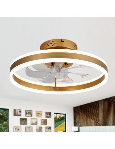 Oaks Aura 20in.Bladeless Low Profile Ceiling Fan Flush Mount Smart App Remote  Control Dimmable Lighting