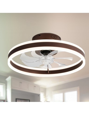 Oaks Aura 20in.Bladeless Low Profile Ceiling Fan Flush Mount Smart App Remote  Control Dimmable Lighting