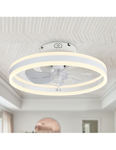 Oaks Aura 20in.Bladeless Low Profile Ceiling Fan Flush Mount Smart App Remote  Control Dimmable Lighting