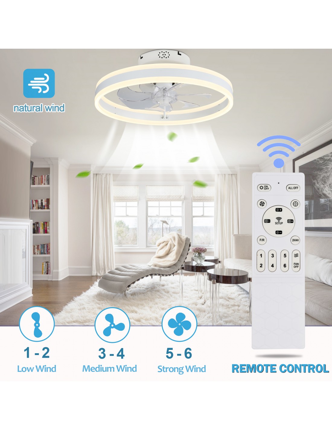 Oaks Aura 20in.Bladeless Low Profile Ceiling Fan Flush Mount Smart App ...