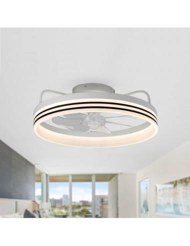 Oaks Aura 20in.Bladeless Smart App Remote Control Low Profile 6-Speed Ceiling Fan DC Motor Flush Mount Dimmable Lighting ETA2.28