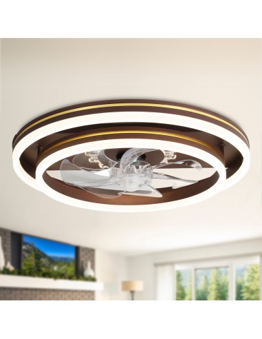 Oaks Aura 20in. LED Bladeless Smart App Remote Control Low Profile Dual Tier Ceiling Fan Flush Mount Dimmable Light ETA 2.28