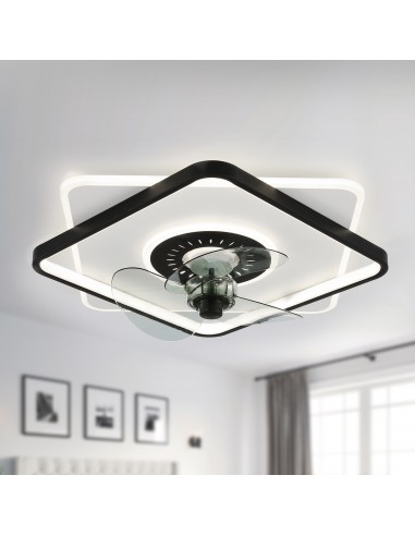 Oaks Aura 19.2 inch Square Low Profile Ceiling Fan with Remote Control and LED Light.