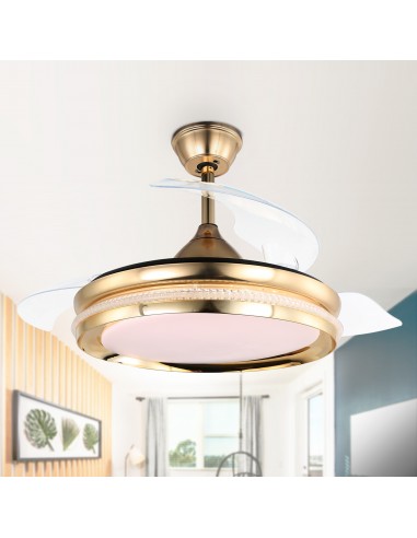 Oaks Aura 42 Inch Dimmable LED Ceiling Fan Retractable Adjustable 3-Color and 3-Speed Fixture Lamp