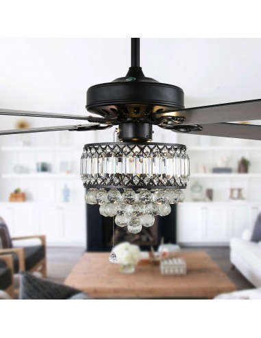 Oaks Aura 52 inch Crystal Ceiling Fan with Remote Reversible Blades 3-Speed Chandelier and Pull Chain