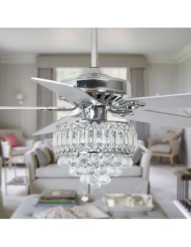 Oaks Aura 52 inch Crystal Ceiling Fan with Remote Reversible Blades 3-Speed Chandelier and Pull Chain