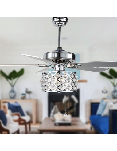Oaks Aura 52 inch 5-Blade Crystal Caged Ceiling Fan with Remote Control and Pull Chain for Dining Room