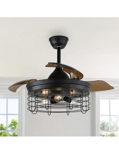 Oaks Aura 36 Inch Retractable Cage Ceiling Fan Light 3-Speed 3-Color Chandelier for Dining Room