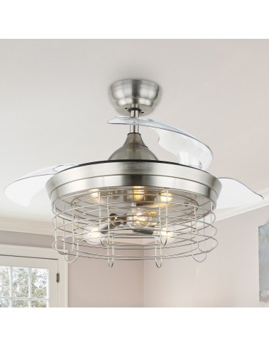 Oaks Aura 36 Inch Retractable Cage Ceiling Fan Light 3-Speed 3-Color Chandelier for Dining Room