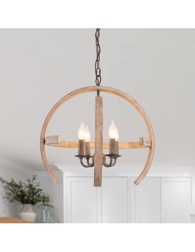 Oaks Aura 4-Light Wood Farmhouse Candle Style Globe Chandelier for Dining Room