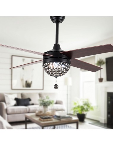 Oaks Aura 4-Blade Reversible Crystal Ceiling Fan With Remote Control and Light Kit Included
